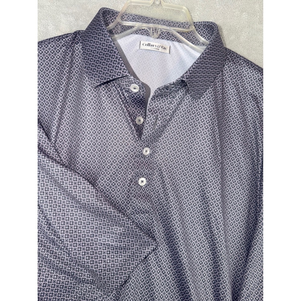 Collars & Co Mens XXL Dress Collar Polo Shirt 2XL Blue Geometric Short Sleeve